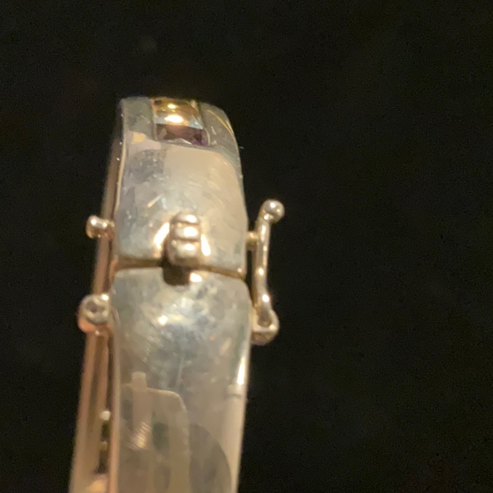 Multi Gemstone Hinged 925 Silver Bangle - image 5